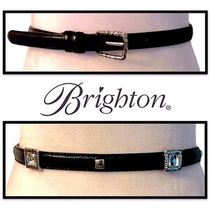 Brighton belt black with silver buckle jeweled detail EUC